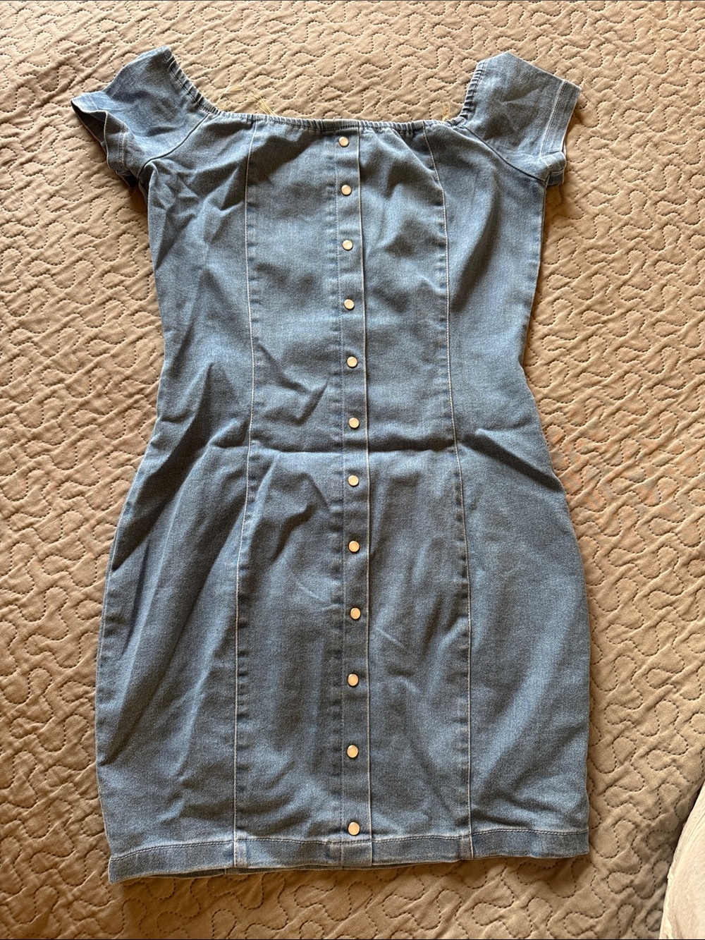 IRIS Off-Shoulder Denim Button-Front Women’s Dress - Blue
